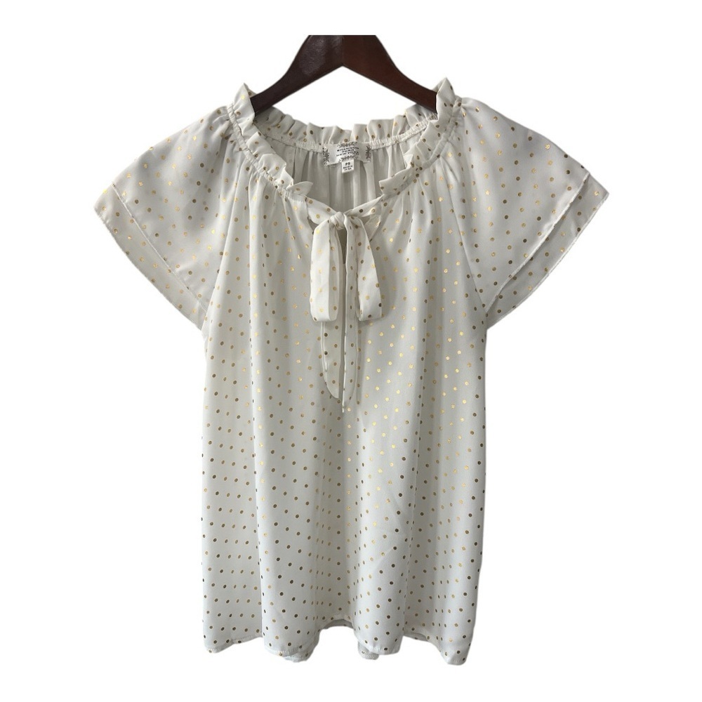 Shannon Ford New York White with Gold polka dots blouse size PS Women NWOT